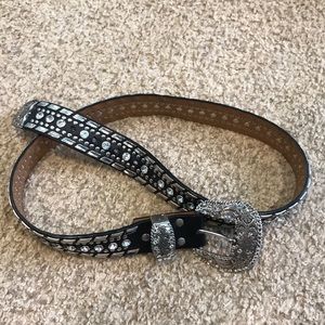 Black leather rhinestone belt